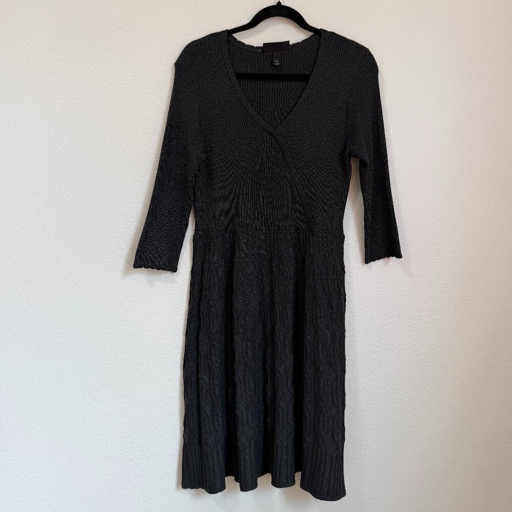 Lane Bryant Charcoal V-Neck Suplice 3/4 Sleeve Knit Sweater Dress 14/16